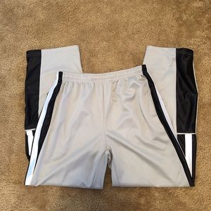 Gray and black track pants